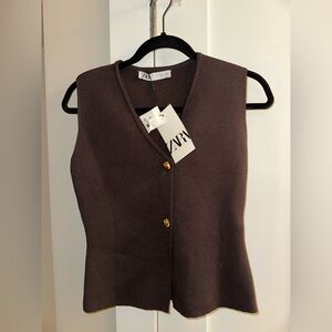 Zara Brown vest/tank with gold detail Size S